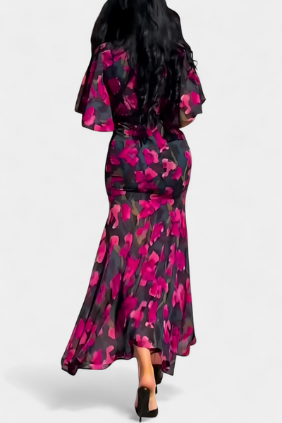 Sima Vestido Cruzado con Estampado, Escote en V y Mangas Acampanadas