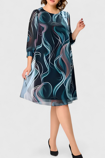 Vestido de Gasa Almira con Estampado Ocean Whirl y Corte Suelto