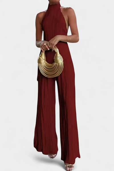 Pilarica Conjunto de Top Halter Asimétrico y Pantalón Fluido con Pliegues
