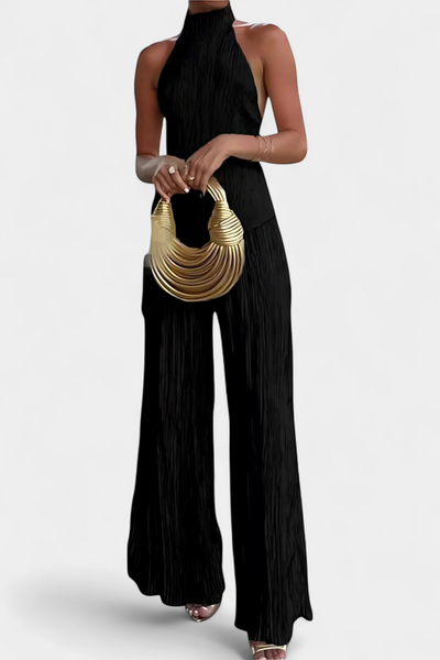 Pilarica Conjunto de Top Halter Asimétrico y Pantalón Fluido con Pliegues