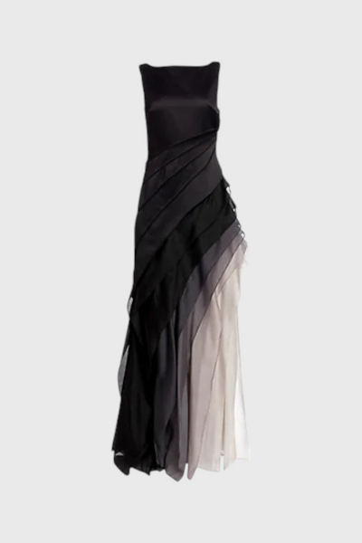 Vestido Degradado en Capas Angela con Escote Barco y Silueta Suelta