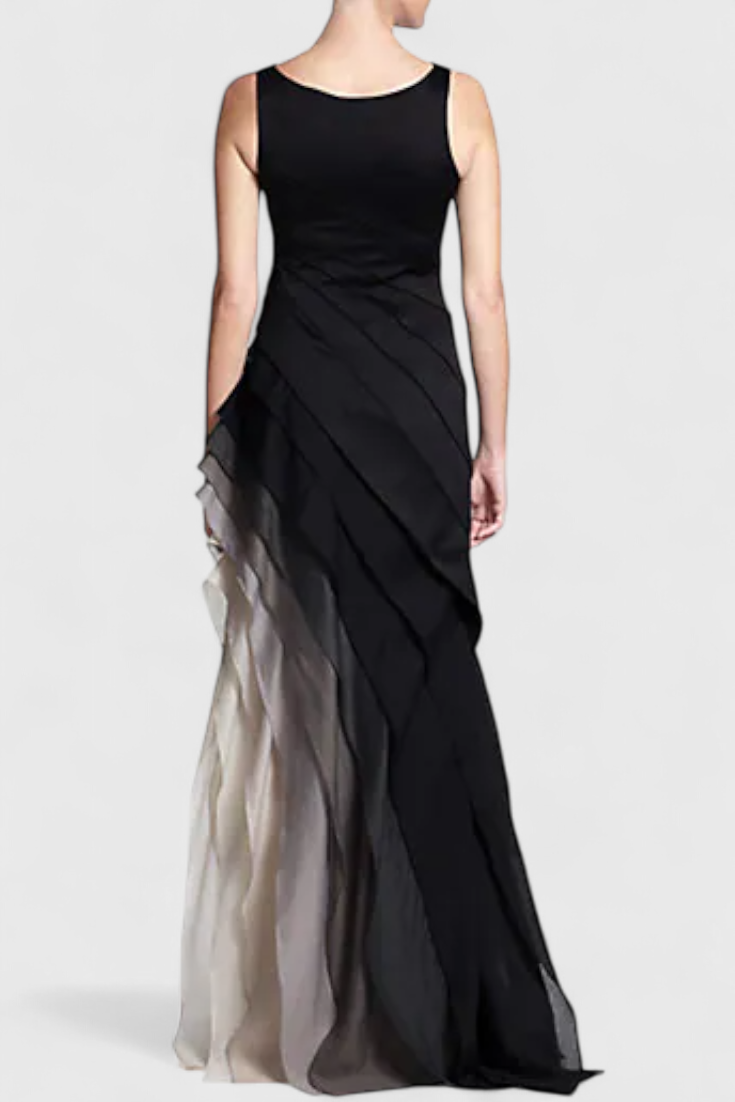 Vestido Degradado en Capas Angela con Escote Barco y Silueta Suelta