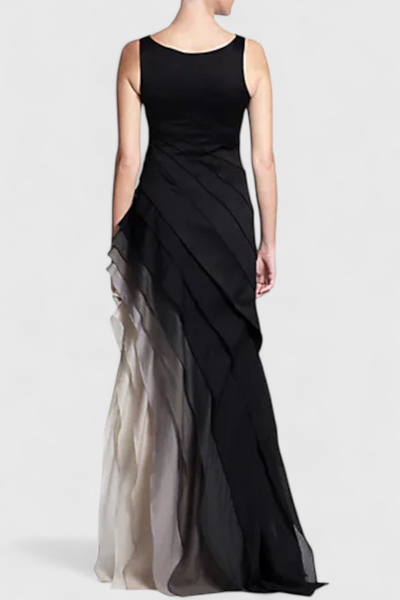 Vestido Degradado en Capas Angela con Escote Barco y Silueta Suelta
