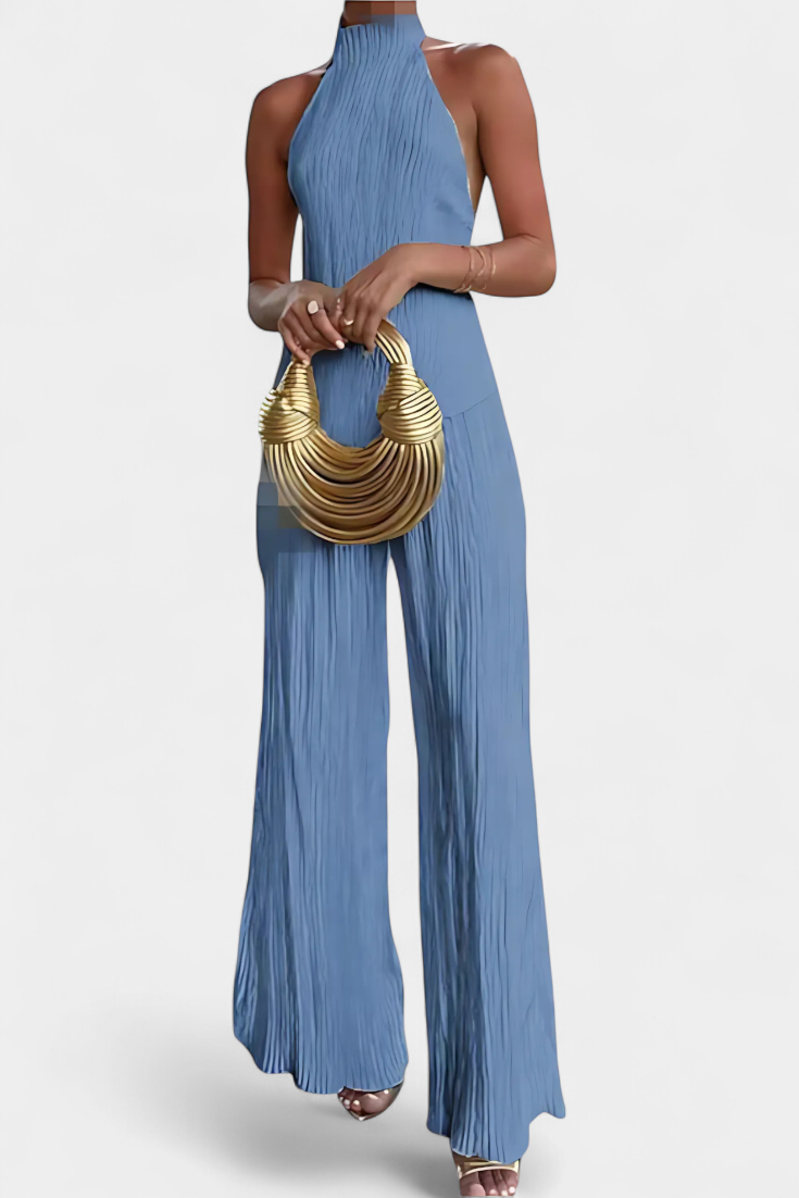 Pilarica Conjunto de Top Halter Asimétrico y Pantalón Fluido con Pliegues