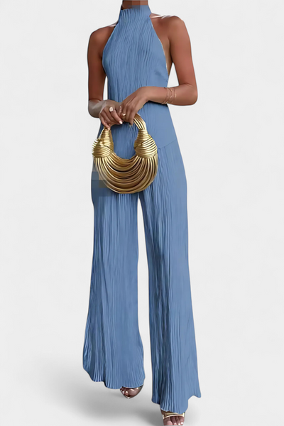 Pilarica Conjunto de Top Halter Asimétrico y Pantalón Fluido con Pliegues