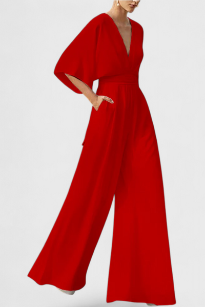 Mono Largo Elegante Isaura con Pierna Ancha y Escote en V