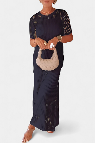 Balbina Conjunto de Dos Piezas con Cuello Barco y Detalles Calados