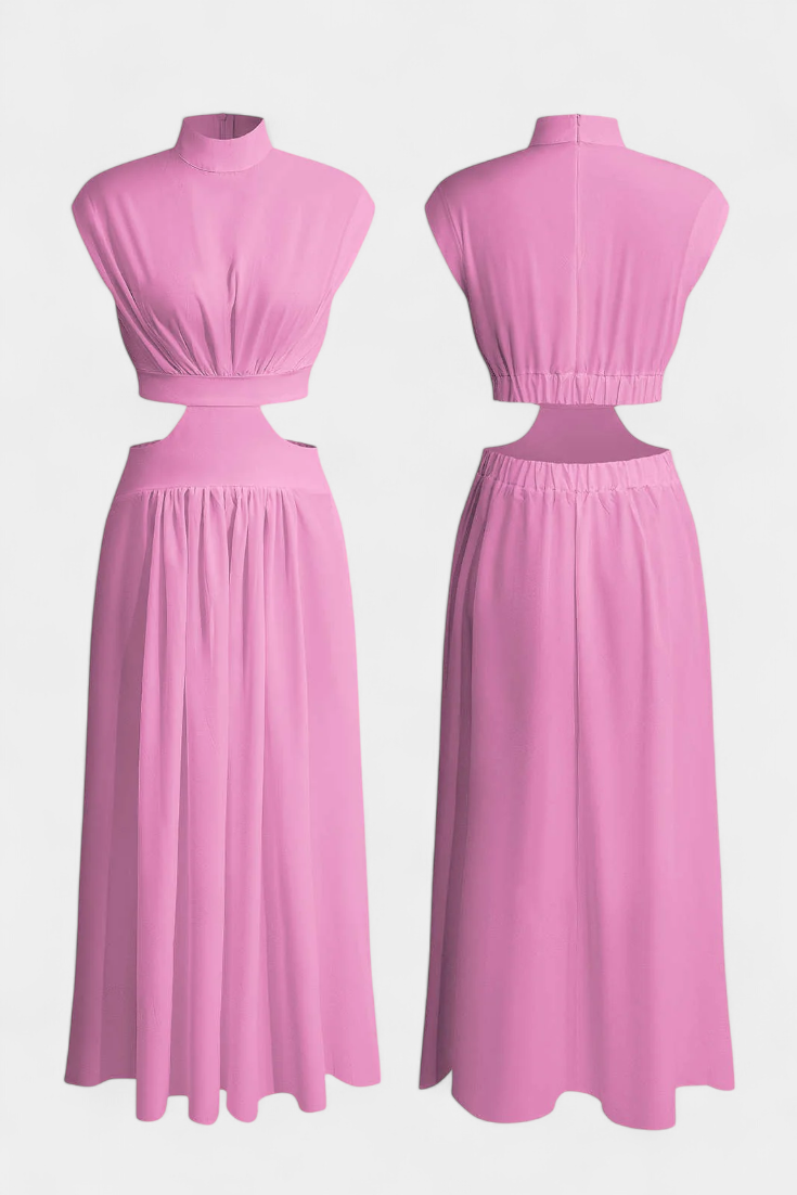 Conjunto Largo Minimalista Jocelyn con Escote Alto y Abertura Lateral