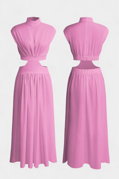 Conjunto Largo Minimalista Jocelyn con Escote Alto y Abertura Lateral