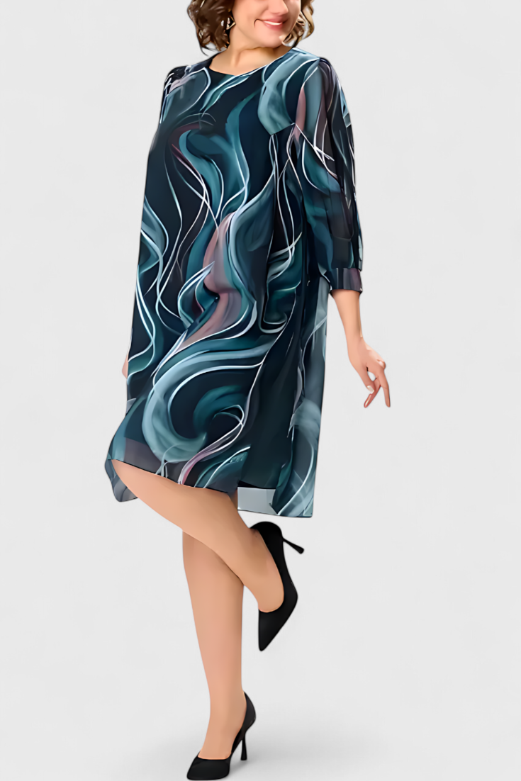 Vestido de Gasa Almira con Estampado Ocean Whirl y Corte Suelto