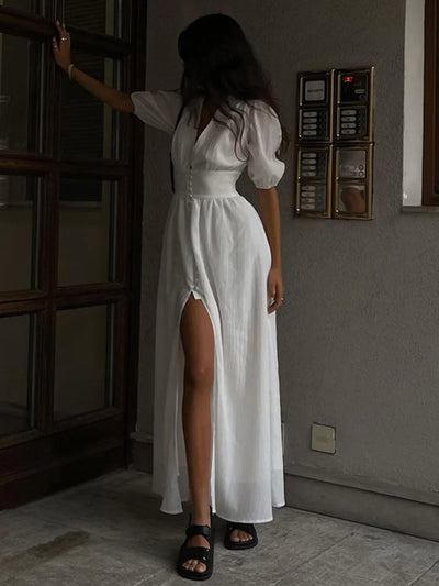 Irina® | Vestido Largo con Botones y Mangas Abullonadas