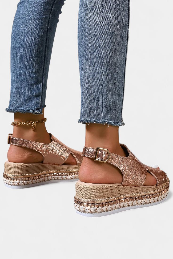 Sandalias de Plataforma Felisa con Textura Grabada y Suela Tejida