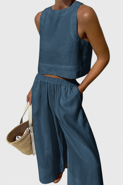 Avelina Conjunto Minimalista de Algodón y Lino Liviano