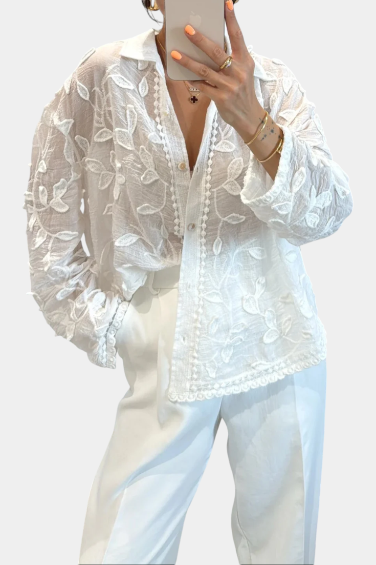 Prairie Camisa Bordada con Encaje