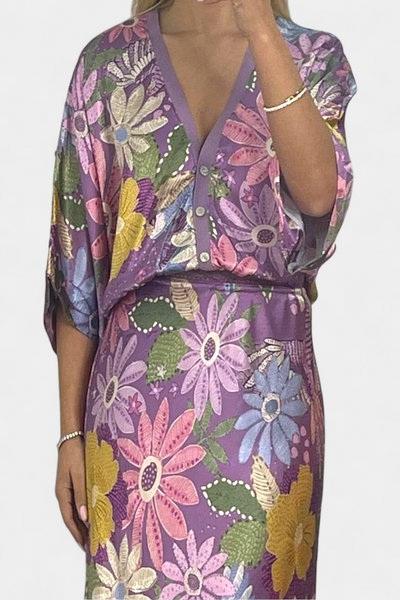 Conjunto Floral Suave de Blusa y Falda de Cola de Pez Shae