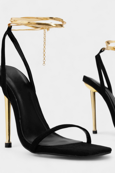 Sky Stiletto Heels with Gold Detail