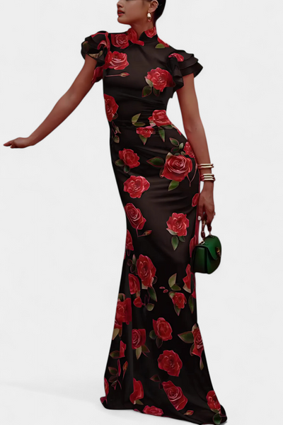 Vestido Qipao Elegante Mayra con Estampado de Rosas