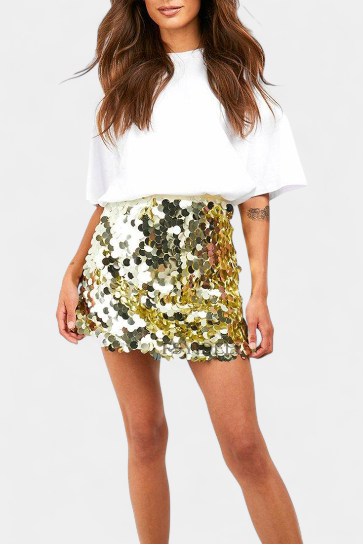 Mini Falda de Lentejuelas Veena en Negro, Dorado o Plata