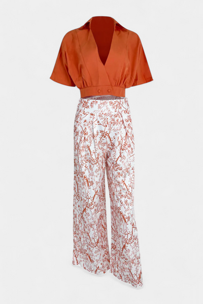 Olivia Conjunto Boho con Cuello en V y Pantalones de Pierna Ancha
