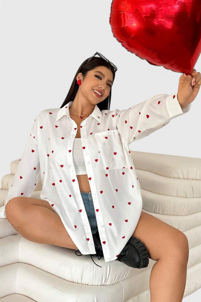 Blusa de Algodón Bordada con Corazones Rhiannon