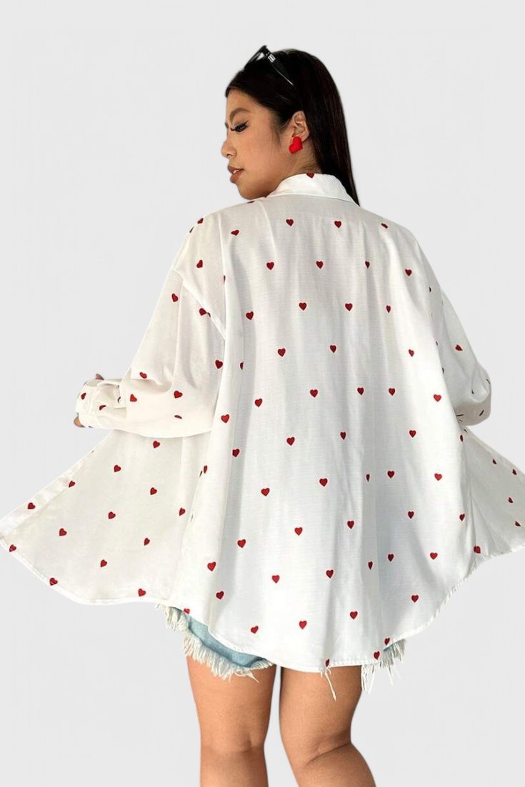 Blusa de Algodón Bordada con Corazones Rhiannon