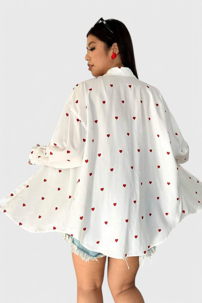 Blusa de Algodón Bordada con Corazones Rhiannon