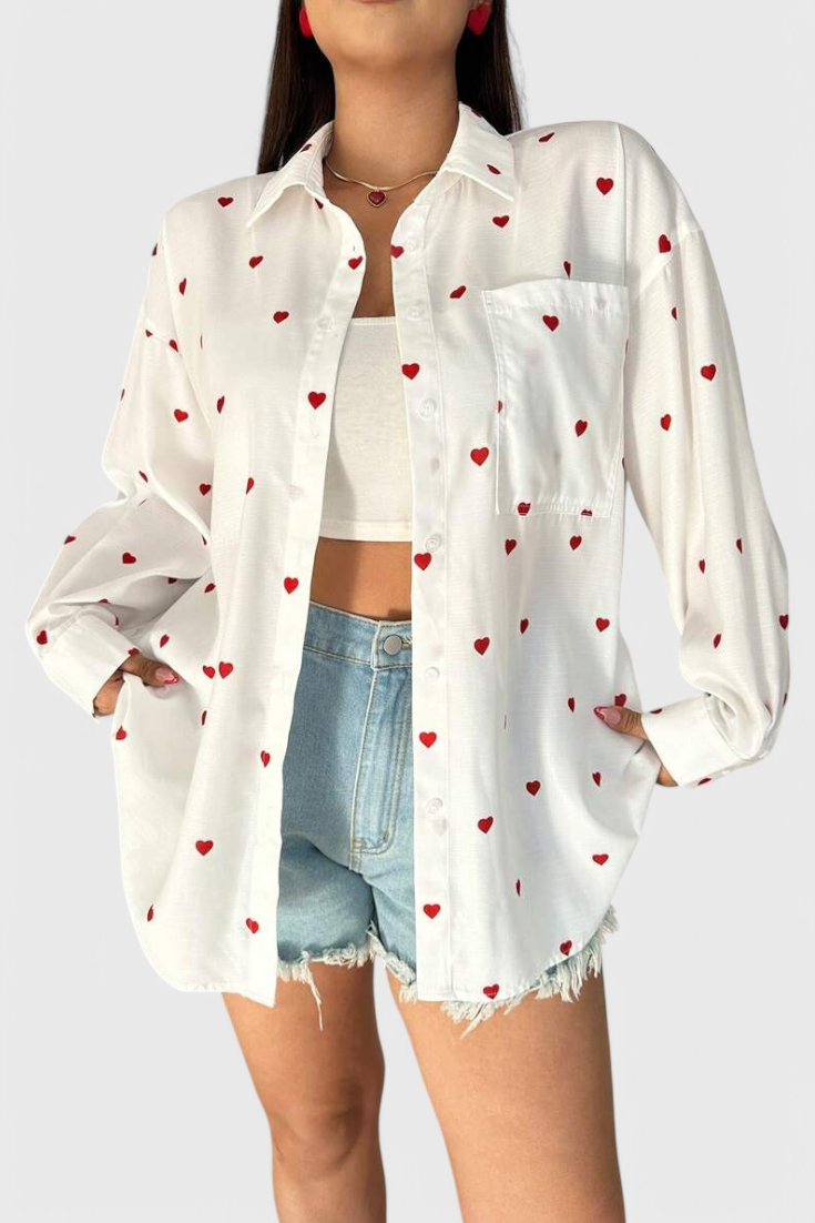 Blusa de Algodón Bordada con Corazones Rhiannon
