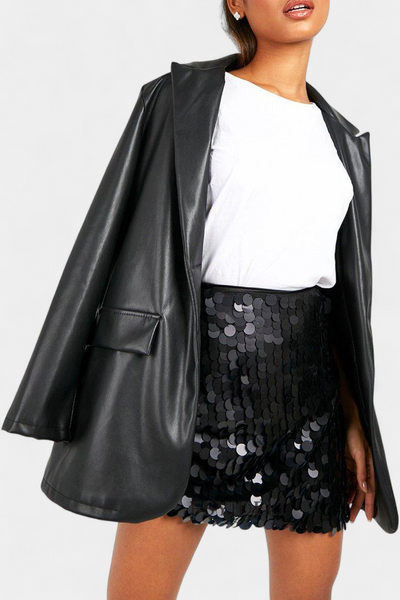 Mini Falda de Lentejuelas Veena en Negro, Dorado o Plata