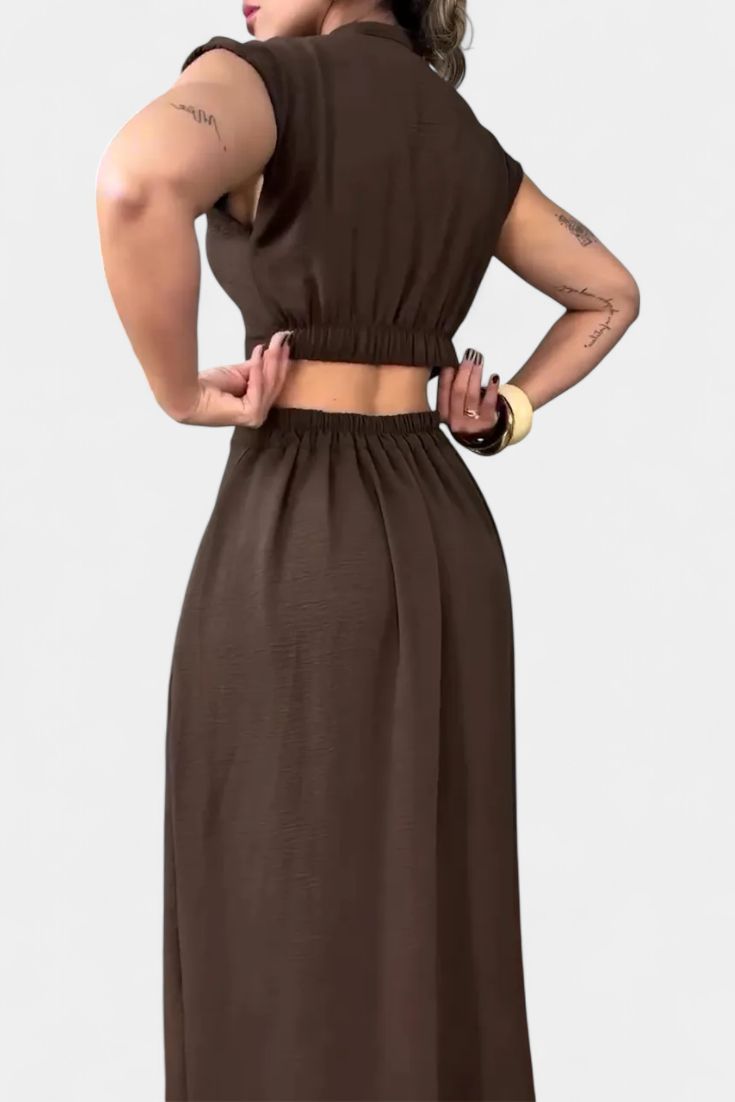 Vestido Midi Griselda con Botones y Cintura Descubierta