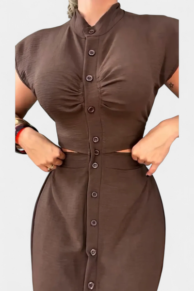 Vestido Midi Griselda con Botones y Cintura Descubierta