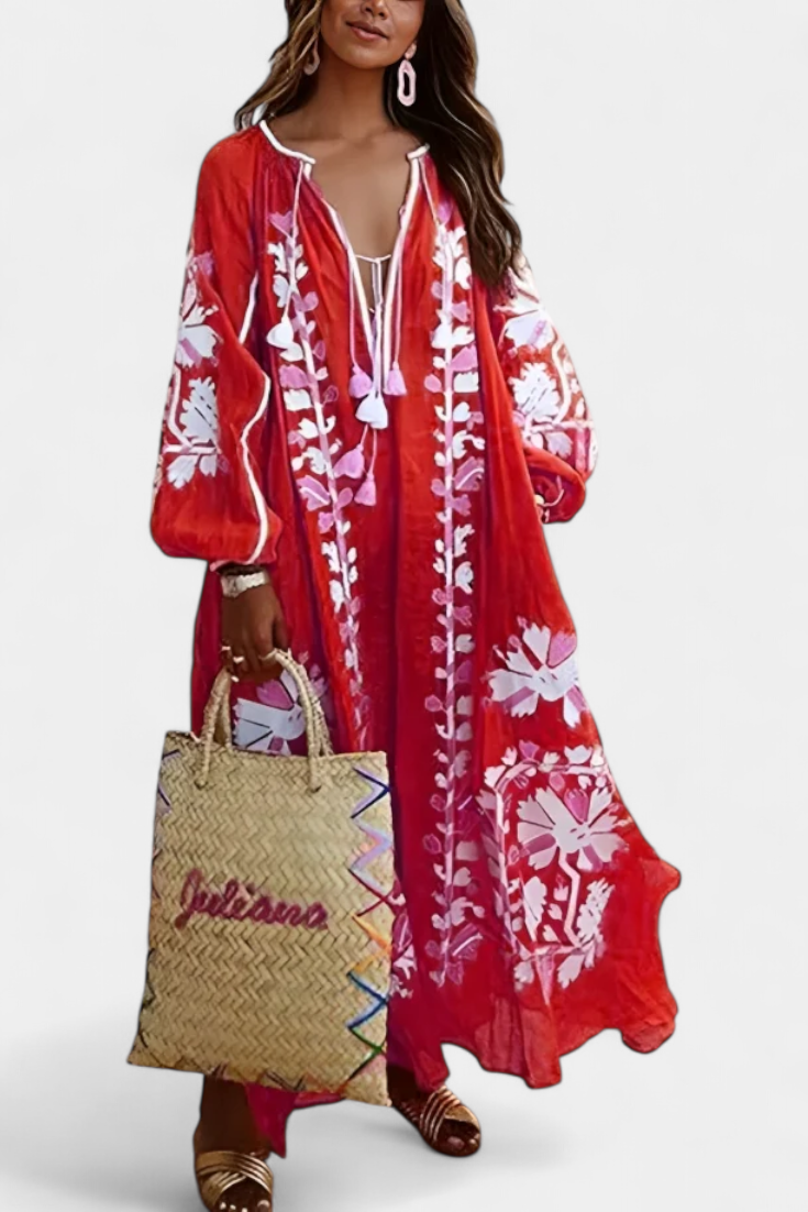 Vestido Bohemio Floral de Manga Larga Alessia