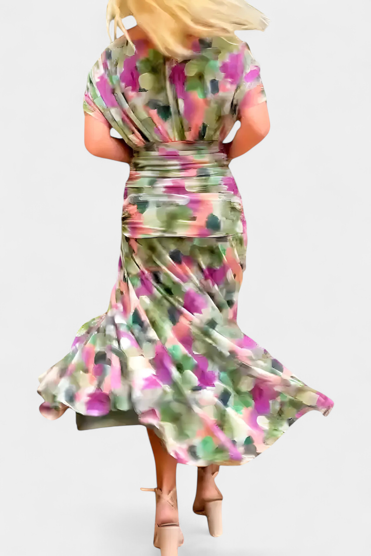 Vestido Largo Alondra con Estampado Floral y Escote en V
