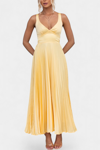 Teresa® | Vestido Plisado con Tirantes Arlena y Espalda Cruzada