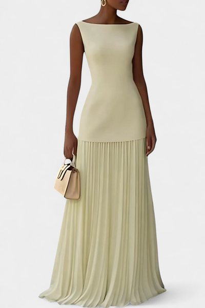 Maxi Vestido de Noche de Gasa con Pliegues Silvana