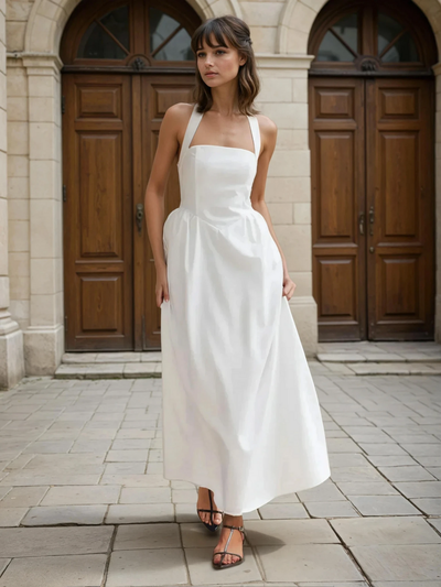 Ayşe® | Vestido Largo A Línea de Algodón y Lino Simple y Chic