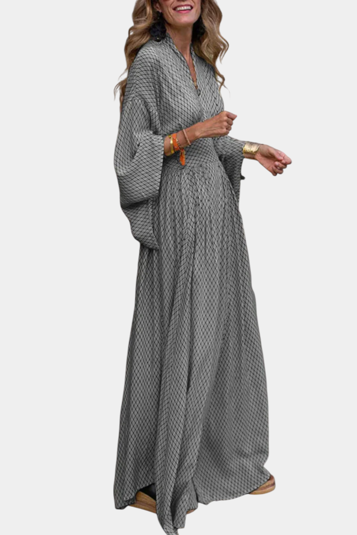 Vestido Maxi Geométrico Anelia con Escote en V