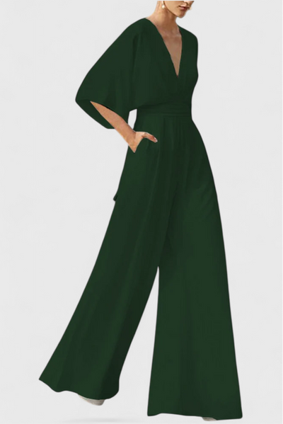 Mono Largo Elegante Isaura con Pierna Ancha y Escote en V