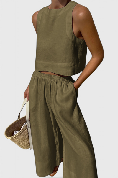 Avelina Conjunto Minimalista de Algodón y Lino Liviano