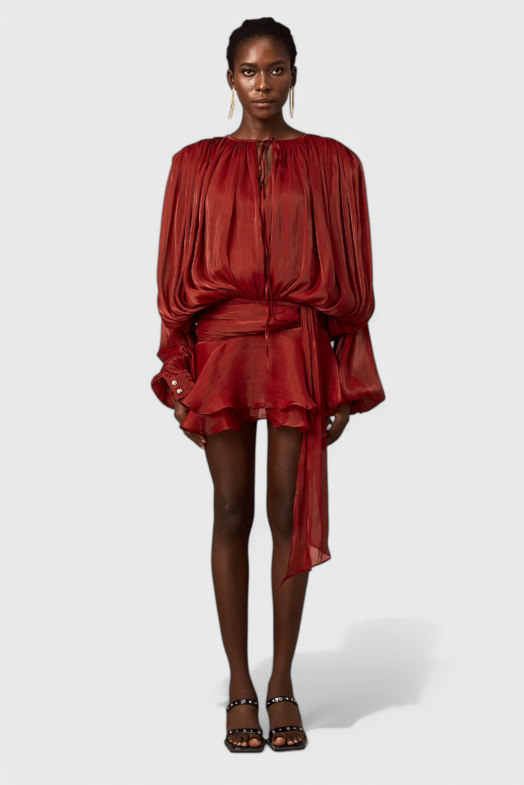 Aurore Mini Dress with Ruffles and Full Pleats
