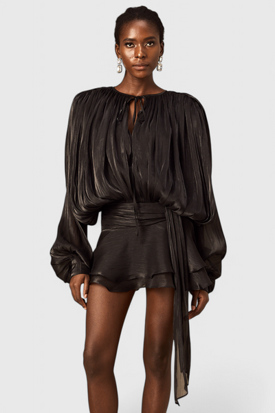 Aurore Mini Dress with Ruffles and Full Pleats