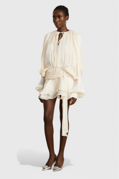 Aurore Mini Dress with Ruffles and Full Pleats