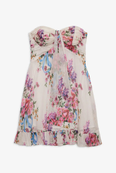Ismena™ – Vestido Corto Sin Tirantes con Estampado Floral