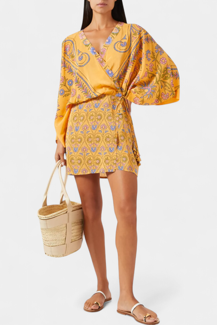 Vestido Boho Candela con Estampado Floral y Escote en V Cruzado