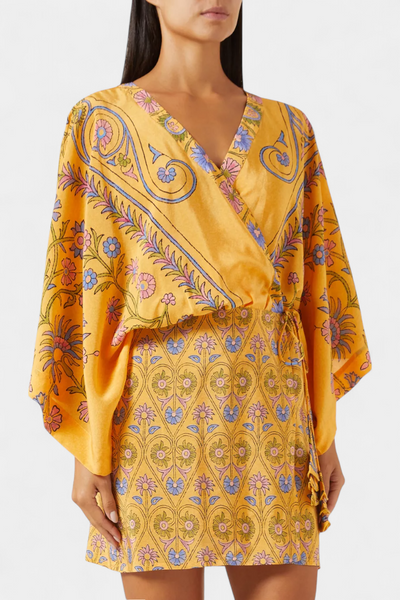 Vestido Boho Candela con Estampado Floral y Escote en V Cruzado
