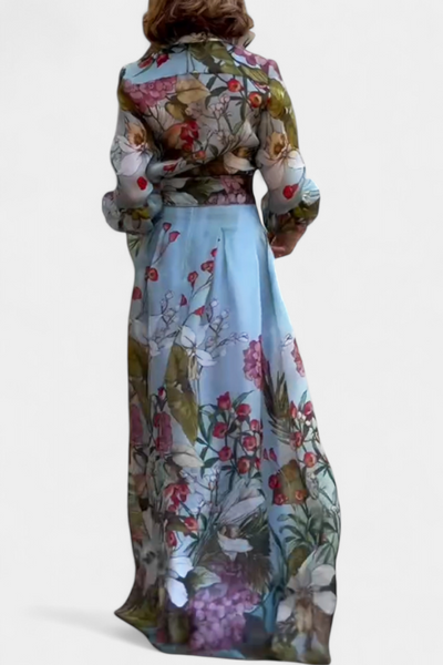 Sanne Conjunto Chic de Camisa y Pantalón Suelto con Estampado