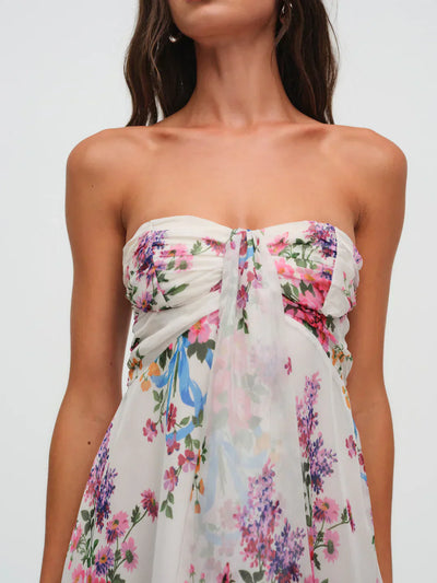 Ismena™ – Vestido Corto Sin Tirantes con Estampado Floral