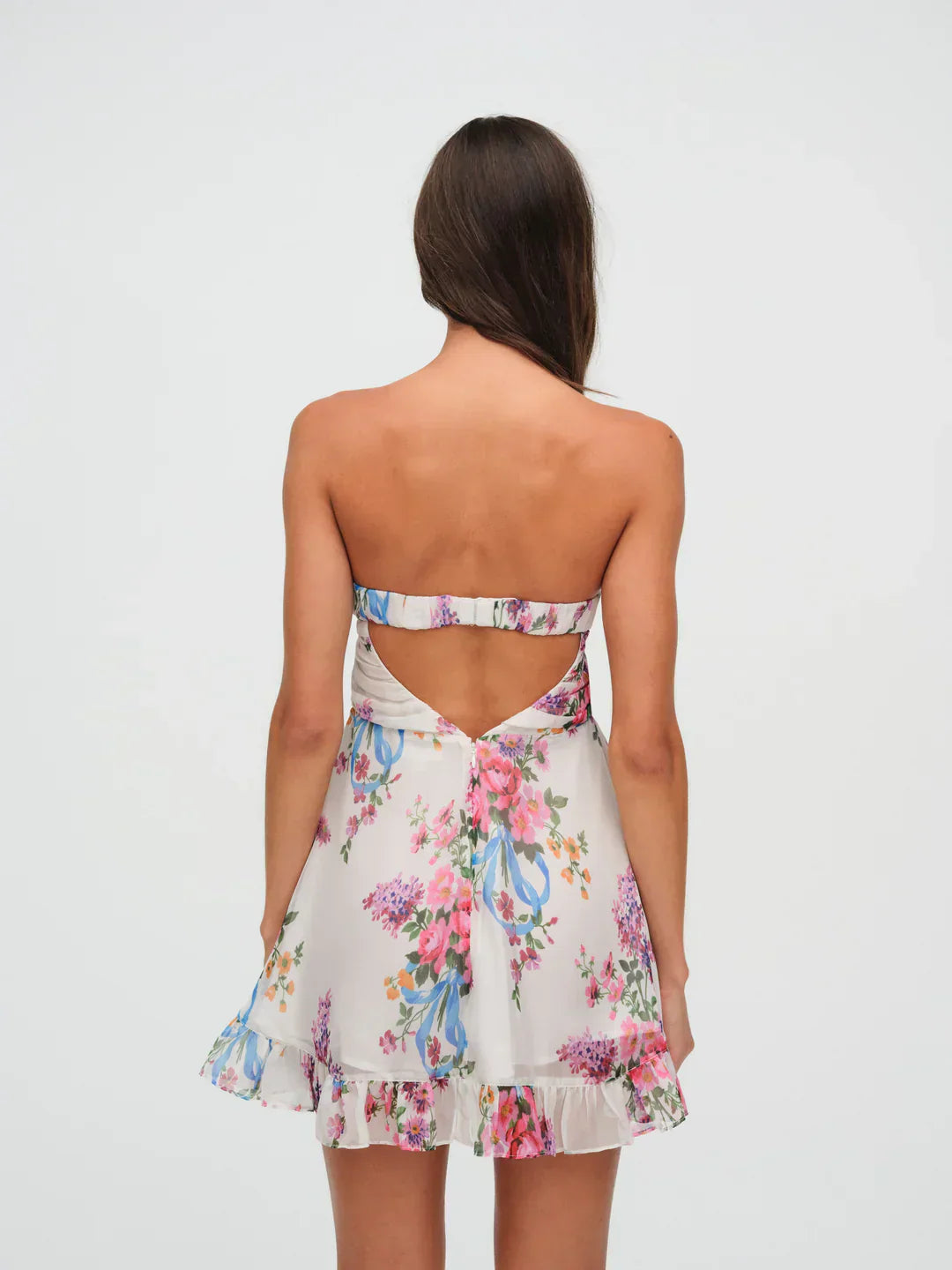 Ismena™ – Vestido Corto Sin Tirantes con Estampado Floral