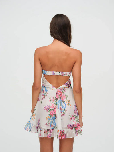 Ismena™ – Vestido Corto Sin Tirantes con Estampado Floral