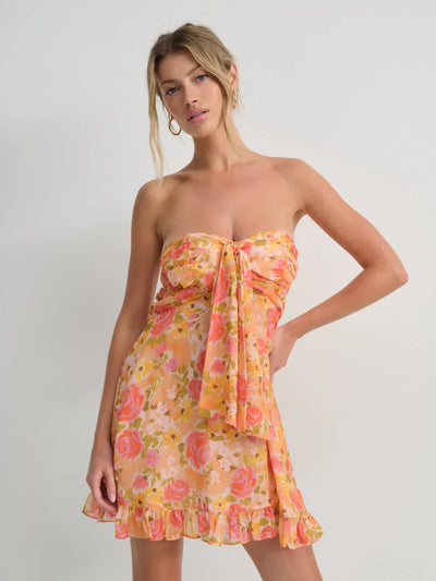 Ismena™ – Vestido Corto Sin Tirantes con Estampado Floral