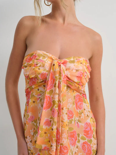 Ismena™ – Vestido Corto Sin Tirantes con Estampado Floral